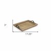 Homeroots Wooden Paneled Tray with Metal Handles, Brown 401773